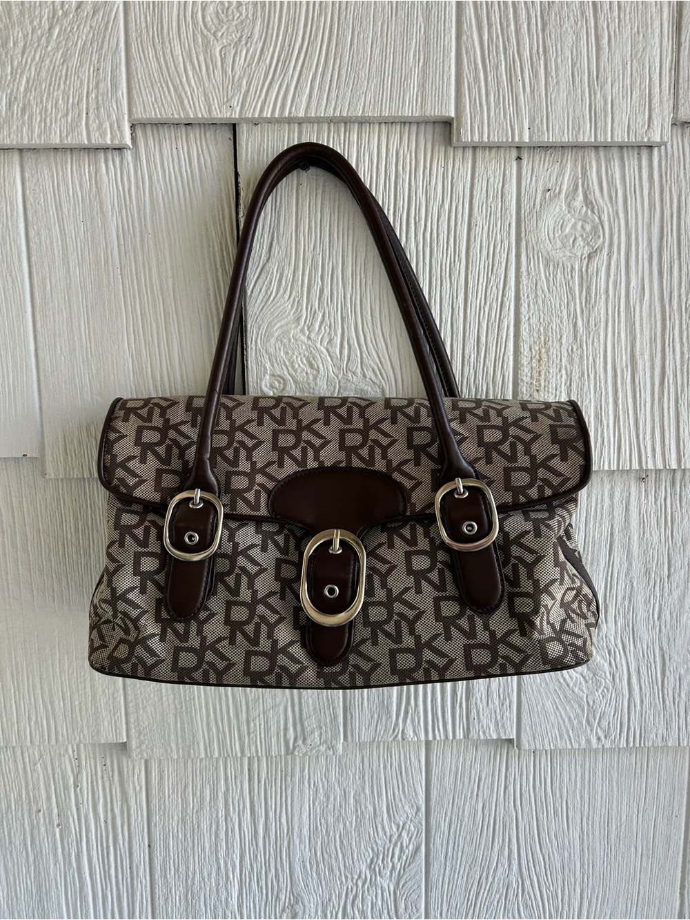 Y2K DKNY Brown Monogram Satchel Shoulder Bag